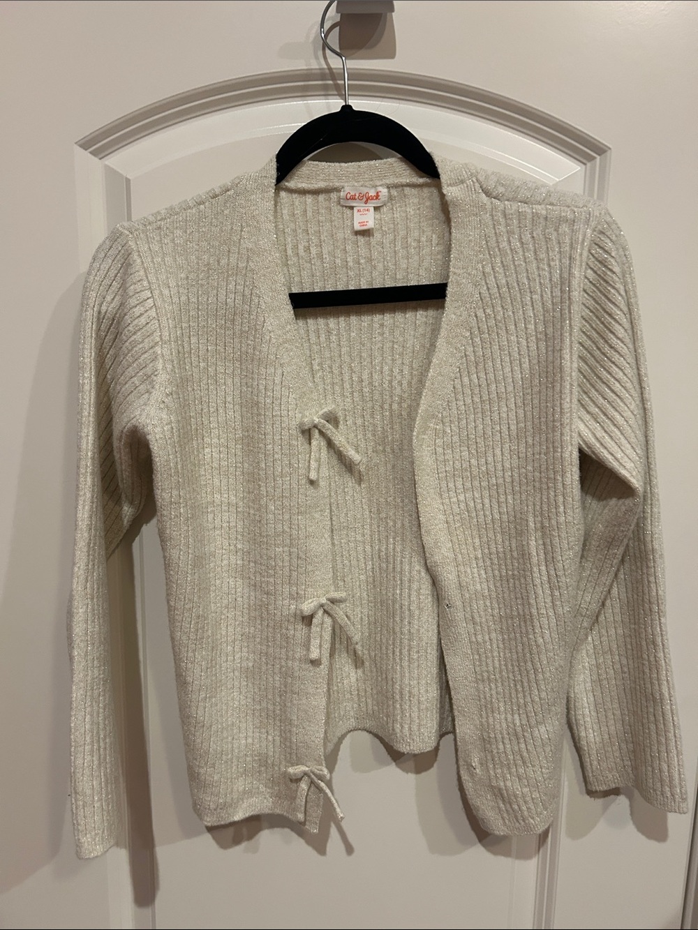 Cat & Jack Cream Ribbed Tie-Front Cardigan Sweater